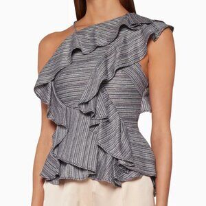 Acler French-Navy Ruffled Bray Bodice Size 8